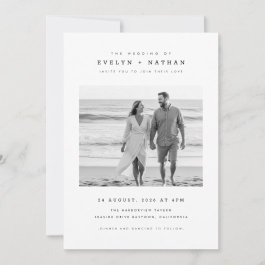 Invitation Modern Black & White QR Code Photo Wedding (Devant)