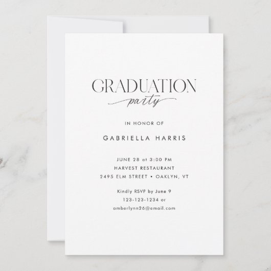 Invitation Modern Black + White Script 2026 Graduation (Dos)