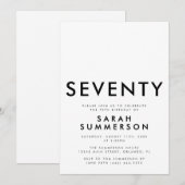 Invitation Modern Black White Seventy 70th Birthday Party (Devant / Derrière)