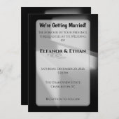 Invitation Modern Black & White Shadow Rings Engagement (Devant / Derrière)