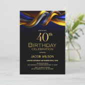Invitation Modern Blue and Gold 40th Birthday Party (Debout devant)