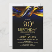 Invitation Modern Blue and Gold 90th Birthday Party (Devant)