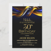 Invitation Modern Blue and Gold Surprise 30th Birthday Party (Devant)