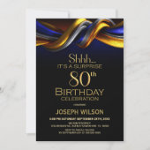 Invitation Modern Blue and Gold Surprise 80th Birthday Party (Devant)