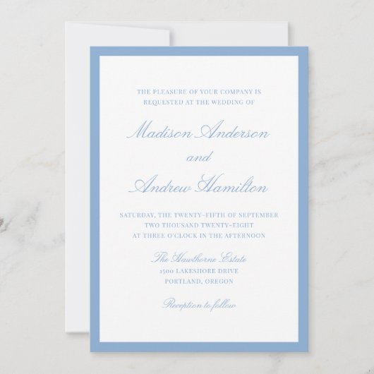 Invitation Modern Blue Border Wedding (Devant)
