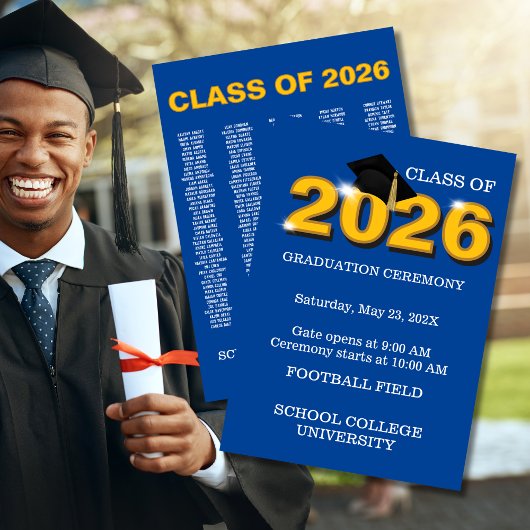 Invitation Modern Blue Class of 2026 Graduation Ceremony