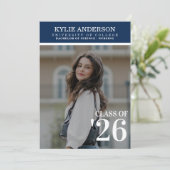 Invitation Modern Blue College Graduation Senior Photo (Debout devant)