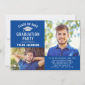 Invitation Modern Blue et Silver 2025 Photo Graduate Party (Devant)