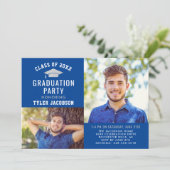 Invitation Modern Blue et Silver 2025 Photo Graduate Party (Debout devant)