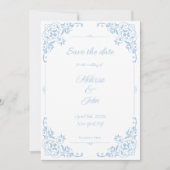 Invitation Modern Blue Filigree French Country Save the Date (Devant)