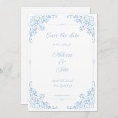 Invitation Modern Blue Filigree French Country Save the Date (Devant / Derrière)