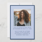 Invitation Modern Blue Graduation Cap Photo Announcement (Dos)