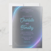 Invitation Modern Blue Gray Purple Electric Neon Glow Wedding (Devant)