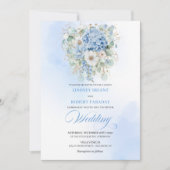 Invitation Modern Blue Hydrangea Gold Floral Wedding Invite (Devant)