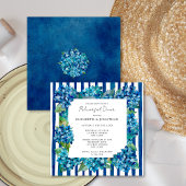 Invitation Modern Blue Hydrangeas Stripe Rehearsal Dinner