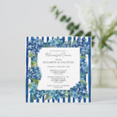 Invitation Modern Blue Hydrangeas Stripe Rehearsal Dinner (Debout devant)