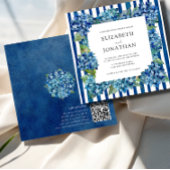 Invitation Modern Blue Hydrangeas Stripe RSVP QR Code Wedding