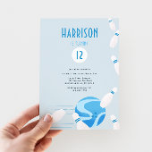 Invitation Modern Blue Kids Bowling Birthday Party