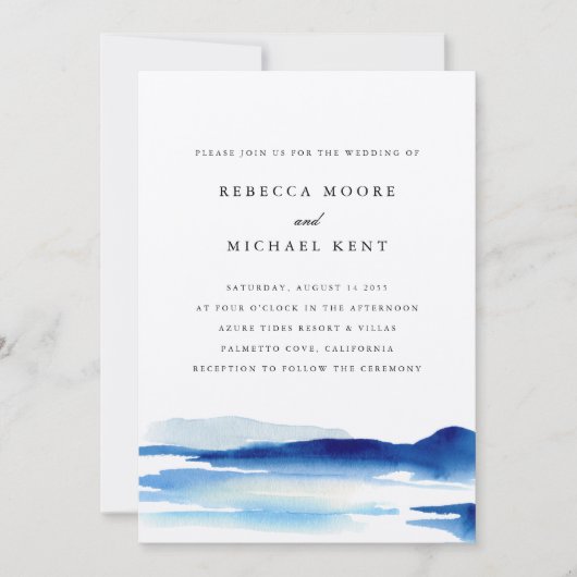 Invitation Modern Blue Ocean Watercolor Wedding (Devant)