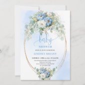 Invitation Modern Blue Peony Gold Frame Baby Shower Invite (Devant)