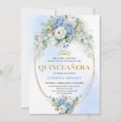 Invitation Modern Blue Peony Quinceañera 15th Birthday Invite (Devant)