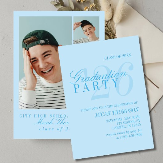 Invitation Modern Blue Photo Graduation Party