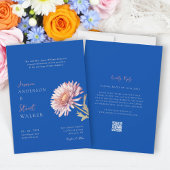 Invitation modern blue pink wedding Website QR Code