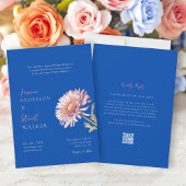 Invitation modern blue pink wedding Website QR Code