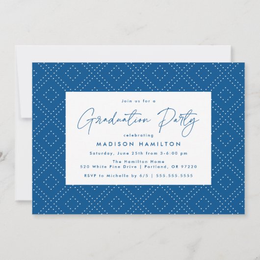 Invitation Modern Blue Script Photo Graduation Party (Dos)