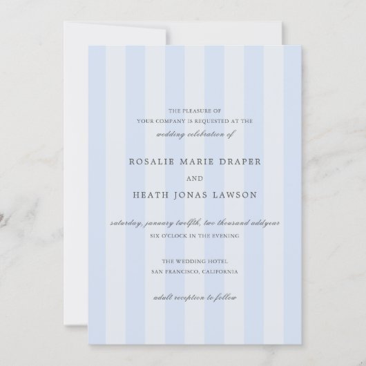 Invitation Modern Blue Stripes Elegant Wedding (Devant)