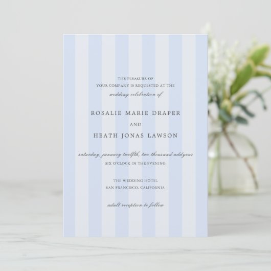 Invitation Modern Blue Stripes Elegant Wedding (Debout devant)
