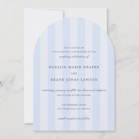 Invitation Modern Blue Stripes Elegant Wedding (Devant)