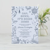 Invitation Modern Blue Whimsical Doodle Graduation (Debout devant)
