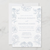 Invitation Modern Blue & White French Roses Wedding (Devant)