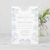 Invitation Modern Blue & White French Roses Wedding (Debout devant)