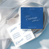 Invitation Modern Blue & White Script Wedding Menu Card
