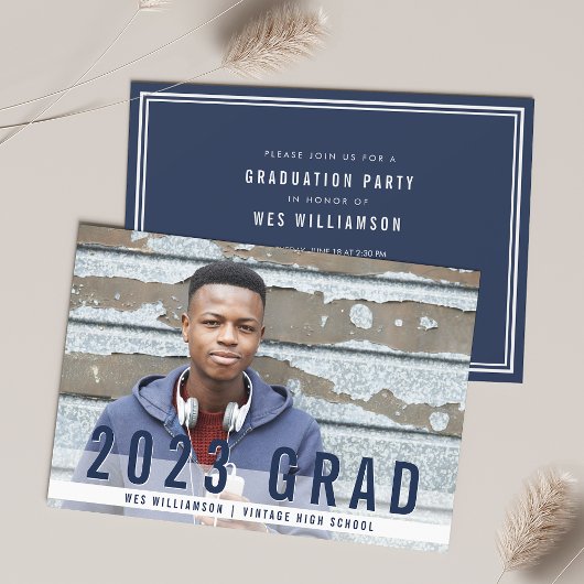 Invitation Modern Blues Photo Graduation Party