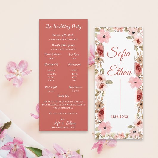 Invitation Modern Blush Floral Wedding Ceremony Program