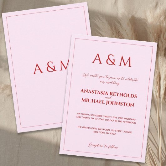 Invitation Modern blush pink and red minimalist wedding