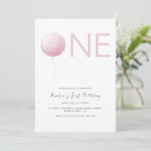 Invitation Modern Blush Pink Balloon Girl First Birthday (Debout devant)