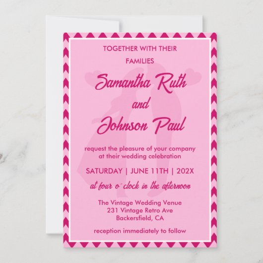 Invitation Modern Blush Pink Chevron QR Code Photo Wedding (Devant)