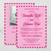 Invitation Modern Blush Pink Chevron QR Code Photo Wedding (Devant / Derrière)