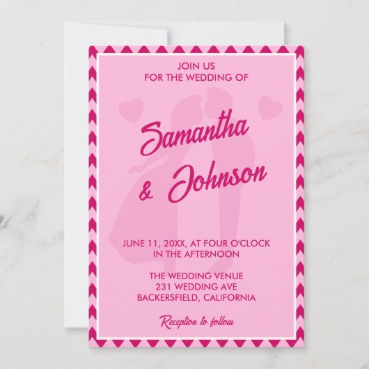 Invitation Modern Blush Pink Chevron Stripe Photo Wedding (Devant)