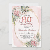 Invitation Modern Blush Pink Gold Eucalyptus 90th Birthday   (Devant)