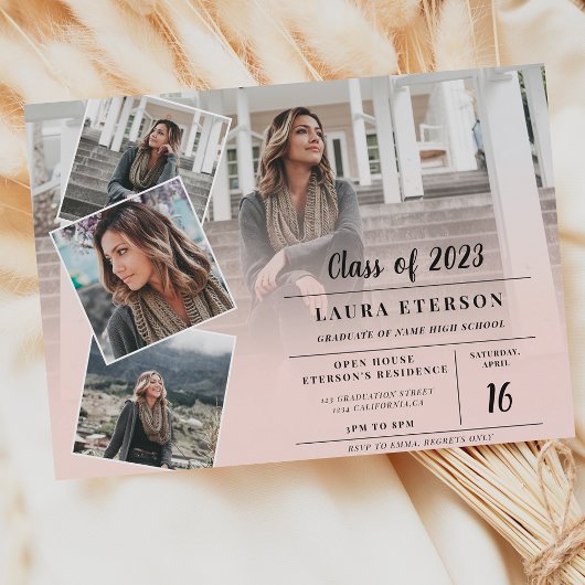 Invitation Modern blush pink minimalist photo graduation