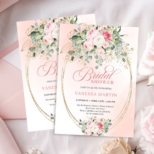 Invitation Modern Blush Pink Rose Gold Bridal Shower Card
