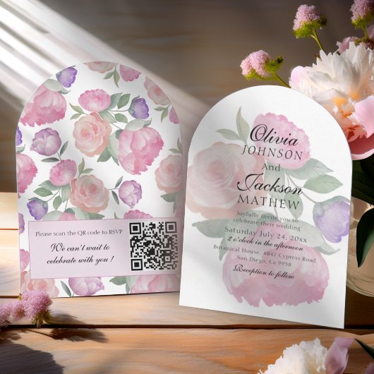 Invitation Modern Blush Pink Watercolor Floral Wedding