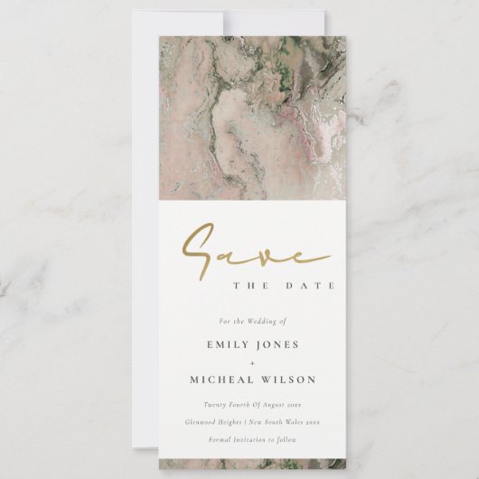 INVITATION MODERN BLUSH ROSE GOLD AGATE SAVE THE DATE (Devant)