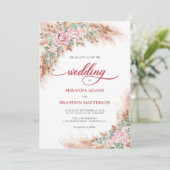 Invitation Modern Blush Roses Pampas Grass Floral Wedding (Debout devant)