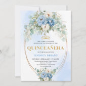 Invitation Modern Bohemian Blue Floral Quinceañera Digital  (Devant)